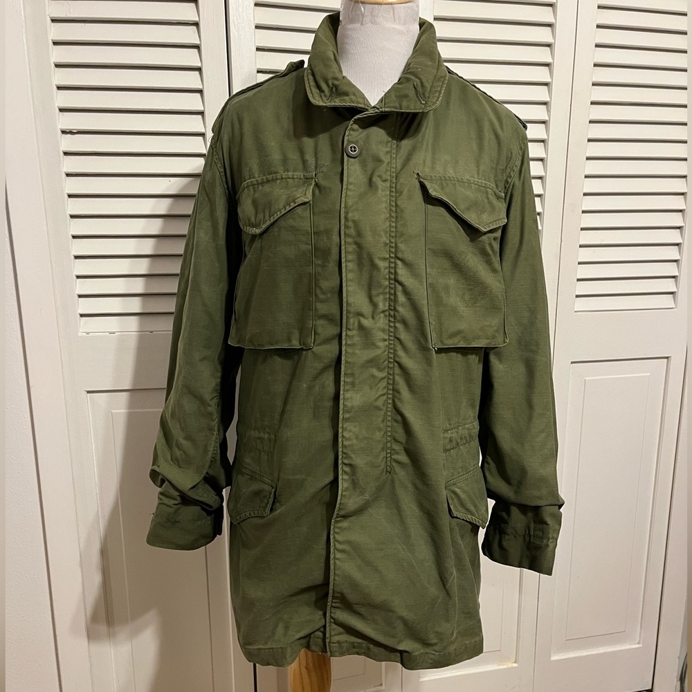Men's Green Weathered Bomber Style Jacket Coat, Size Small Long, Preowned